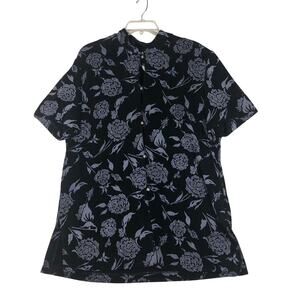 R&M Richards by Karen Kwong Blouse Size 18 Black Glitter Floral Mandarin Collar